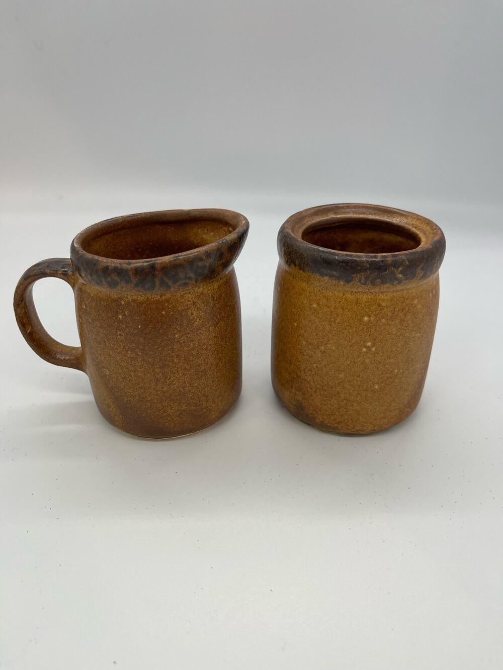 McCoy Pottery Cream and Sugar Bowl #1414 Brown Speckled Missing Lid Vintage